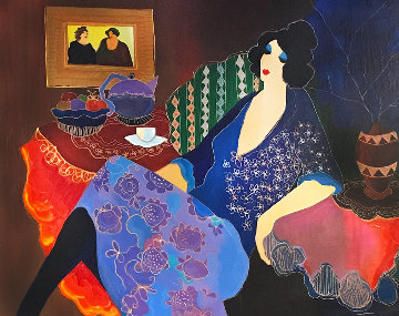 Eliza's Blue Bouquet 2001 Embellished Limited Edition Print - Itzchak Tarkay Eliza's Blue Bouquet 2001 Embellished Limited Edition Print - Itzchak Tarkay