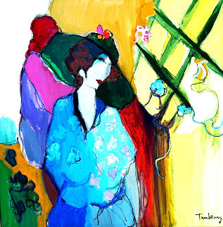 Michelle 1991 47x47 Huge Original Painting - Itzchak Tarkay Michelle 1991 47x47 Huge Original Painting - Itzchak Tarkay