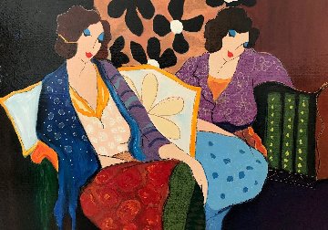 A Brief Respite 36x46 Original Painting - Itzchak Tarkay A Brief Respite 36x46 Original Painting - Itzchak Tarkay