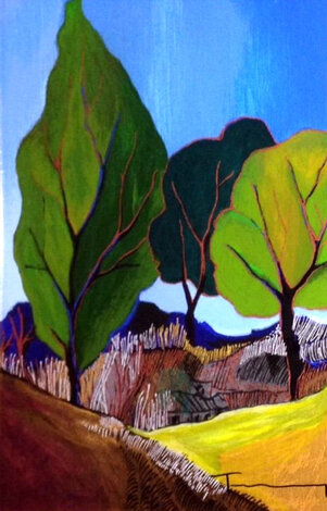 Silent Hillside AP 2006 - Framed Serigraph on Canvas Limited Edition Print - Itzchak Tarkay