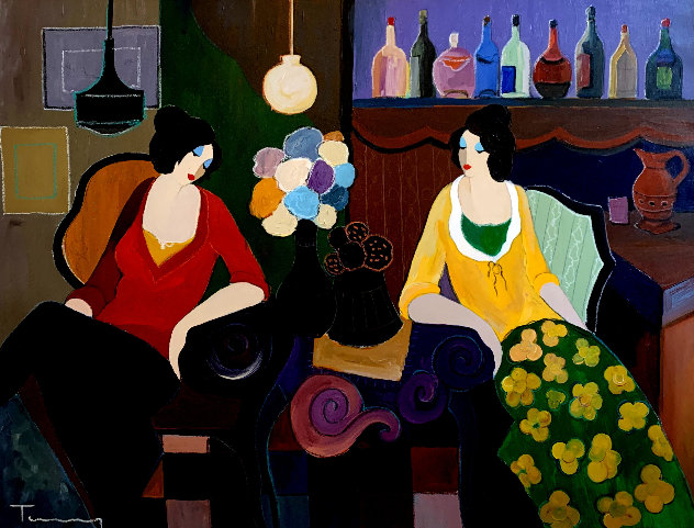 My Ruby Necklace 2004 48x58  Huge Original Painting by Itzchak Tarkay