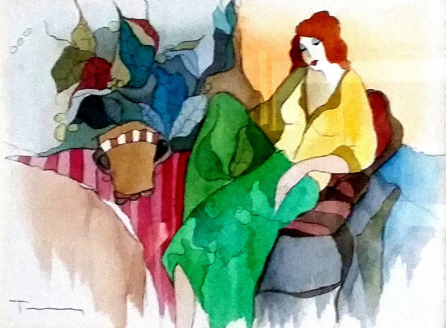 Complacent 2006 17x20 Watercolor by Itzchak Tarkay