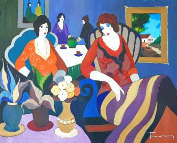 Untitled Portrait 1995 32x40 Original Painting - Itzchak Tarkay Untitled Portrait 1995 32x40 Original Painting - Itzchak Tarkay
