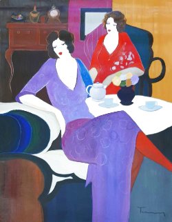 Untitled Two Women 1994 36x46 Original Painting - Itzchak Tarkay Untitled Two Women 1994 36x46 Original Painting - Itzchak Tarkay