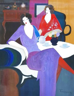 Untitled Two Women 1994 36x46 Huge Original Painting - Itzchak Tarkay