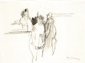 Coffee Shop Drawing 1990 8x12 Drawing - Itzchak Tarkay Coffee Shop Drawing 1990 8x12 Drawing - Itzchak Tarkay