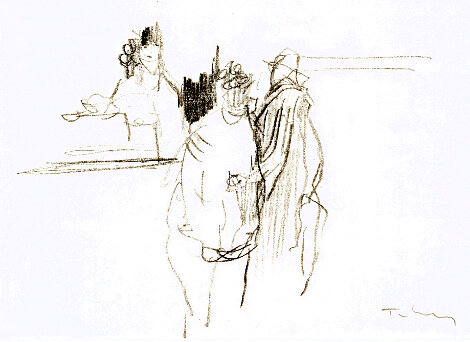 Coffee Shop Drawing  1992 8x12 Drawing - Itzchak Tarkay