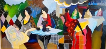 Park Afternoon Luncheon 19x34 Original Painting - Itzchak Tarkay Park Afternoon Luncheon 19x34 Original Painting - Itzchak Tarkay