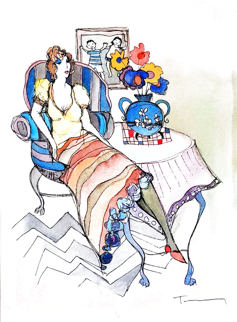 Morning Break #26 2004 25x22 Watercolor by Itzchak Tarkay Morning Break #26 2004 25x22 Watercolor by Itzchak Tarkay