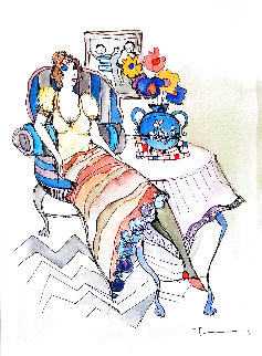 Morning Break #26 2004 25x22 Watercolor - Itzchak Tarkay Morning Break #26 2004 25x22 Watercolor - Itzchak Tarkay