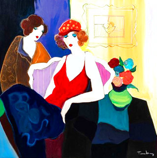 Two Women on a Sofa 47x46 Huge Original Painting - Itzchak Tarkay Two Women on a Sofa 47x46 Huge Original Painting - Itzchak Tarkay