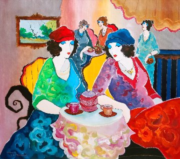 Summer Cafe 30x34 Original Painting - Itzchak Tarkay Summer Cafe 30x34 Original Painting - Itzchak Tarkay