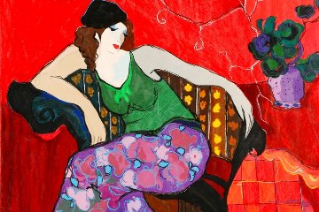 Relaxing in Red AP 2006 Limited Edition Print - Itzchak Tarkay Relaxing in Red AP 2006 Limited Edition Print - Itzchak Tarkay