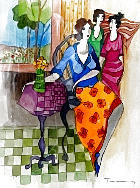 Three Friends Watercolor 2004 34x30 Watercolor by Itzchak Tarkay