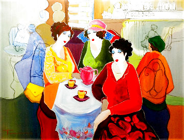 Tea Time 30x40 Huge Original Painting - Itzchak Tarkay Tea Time 30x40 Huge Original Painting - Itzchak Tarkay