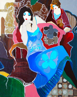 Suzanne Unique 1997 Embellished Huge 52x40 Limited Edition Print - Itzchak Tarkay Suzanne Unique 1997 Embellished Huge 52x40 Limited Edition Print - Itzchak Tarkay