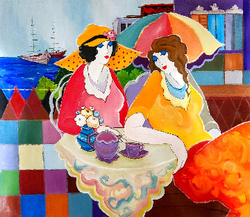 Beach Cafe 2008 32x36 Original Painting - Itzchak Tarkay