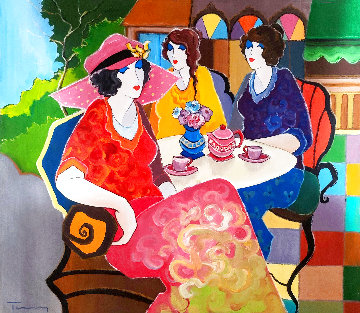 Afternoon in the Garden 2010 32x36 Original Painting - Itzchak Tarkay Afternoon in the Garden 2010 32x36 Original Painting - Itzchak Tarkay