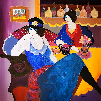 Woman Thoughts 2005 45x45 - Huge Original Painting - Itzchak Tarkay