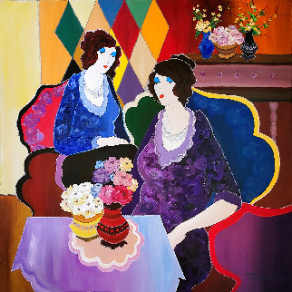 Elizabeth Salon 2005 45x45 - Huge Original Painting - Itzchak Tarkay
