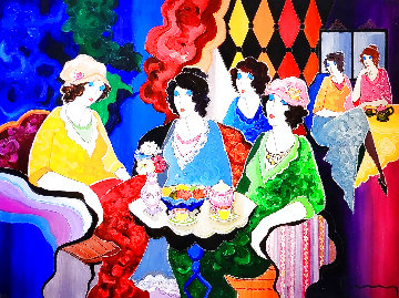 Untitled Ladies at Tea 30x40 - Huge Original Painting - Itzchak Tarkay