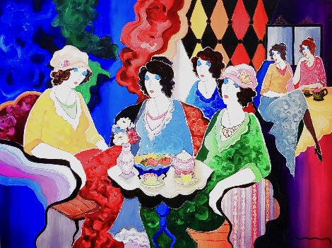 Untitled Ladies at Tea Painting 30x40 - Huge Original Painting - Itzchak Tarkay