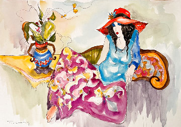 Untitled Portrait Watercolor 18x12 Works on Paper (not prints) - Itzchak Tarkay Untitled Portrait Watercolor 18x12 Works on Paper (not prints) - Itzchak Tarkay