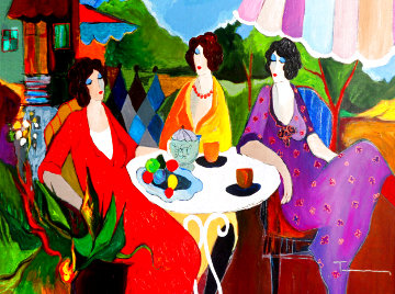 Spring Afternoon B Unique - Very Heavily Embellished Original Painting - Itzchak Tarkay Spring Afternoon B Unique - Very Heavily Embellished Original Painting - Itzchak Tarkay
