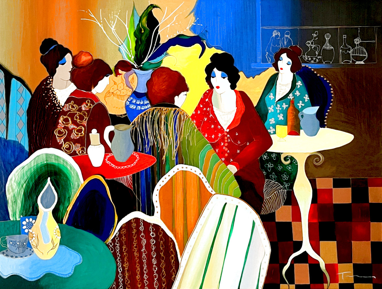 Busy Cafe 2003 Serigraph 29x37 by Itzchak Tarkay - For Sale on Art ...