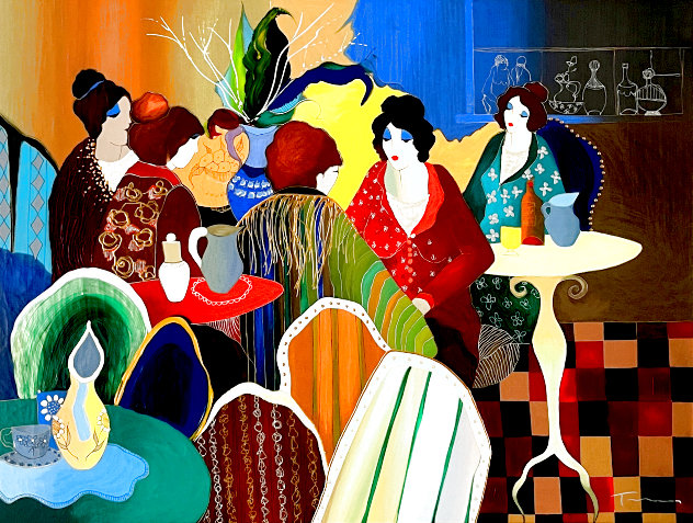 Busy Cafe 2003  Embellished - Huge Limited Edition Print by Itzchak Tarkay