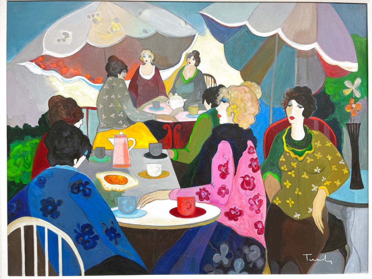 Outdoor Cafe Oil on Canvas by Itzchak Tarkay - For Sale on Art Brokerage