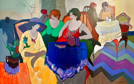 Marjorie's Secret 2001 Embellished Serigraph on Canvas - Huge 32x45 Limited Edition Print - Itzchak Tarkay