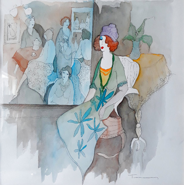Intimate Gathering Unique 2022 28x28 Works on Paper (not prints) by Itzchak Tarkay