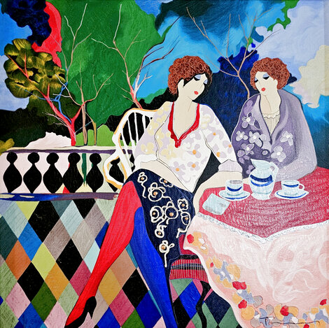 Afternoon Tea 2 2004 Embellished Serigraph on Canvas Limited Edition Print - Itzchak Tarkay