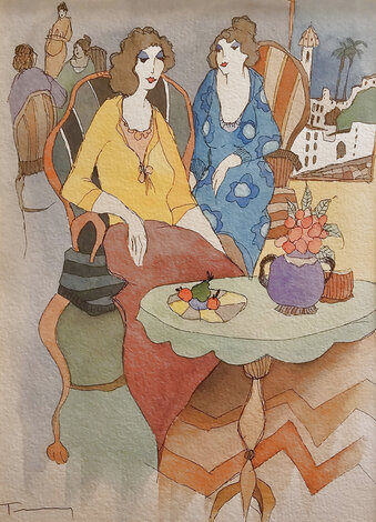Afternoon Tea 2 Watercolor 2004 24x21 Watercolor - Itzchak Tarkay