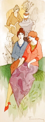 Friends Sharing - Watercolor 2005 33x20 Watercolor - Itzchak Tarkay