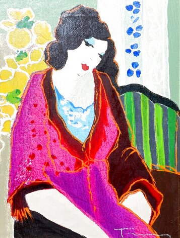 Dressed in Fuscia 22x19 Original Painting - Itzchak Tarkay