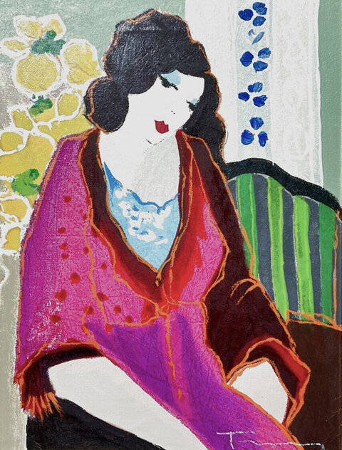 Dressed in Fuscia 22x19 Original Painting by Itzchak Tarkay