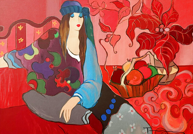 Zoe in Crimson AP 2011 - Framed Serigraph on Canvas by Itzchak Tarkay