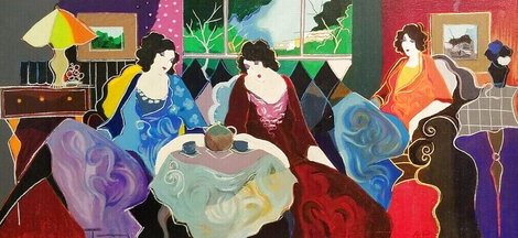 Ladies Tea 1998 - Cherry Wood Frame Limited Edition Print - Itzchak Tarkay
