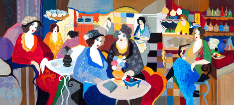 Cafe Select Unique 1994 - Serigraph on Canvas - Huge Mural Size Limited Edition Print - Itzchak Tarkay