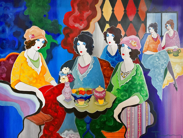 Cafe Bella 2000 35x45 - Framed Acrylic on Canvas - Huge Original Painting by Itzchak Tarkay
