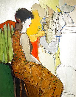 Untitled Painting (Woman Facing Right) 1995 40x32 Super Huge Original Painting - Itzchak Tarkay Untitled Painting (Woman Facing Right) 1995 40x32 Super Huge Original Painting - Itzchak Tarkay
