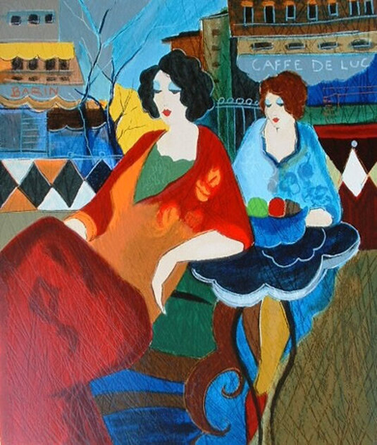 Cafe De Luc 30x28 serigraph of Two Women Seated at Outdoor Cafe by
