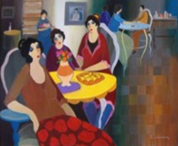 Afternoon At the Cafe 2005 41x49 Original Painting - Itzchak Tarkay