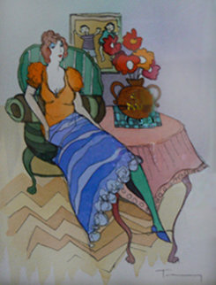 Morning Break Watercolor 2005 Watercolor - Itzchak Tarkay