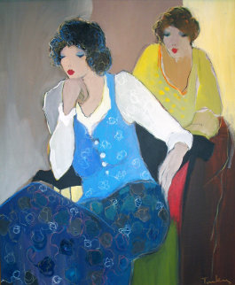 Women in Blue 44x36 Super Huge Original Painting - Itzchak Tarkay Women in Blue 44x36 Super Huge Original Painting - Itzchak Tarkay