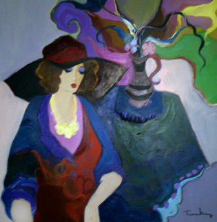 Thinking of the Past 1993 43x43 Super Huge Original Painting - Itzchak Tarkay Thinking of the Past 1993 43x43 Super Huge Original Painting - Itzchak Tarkay