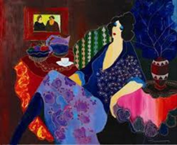 Eliza's Blue Bonnet 2001 40x48 Limited Edition Print - Itzchak Tarkay Eliza's Blue Bonnet 2001 40x48 Limited Edition Print - Itzchak Tarkay