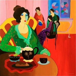 Darjeeling Tea With Eclair 48x48 Huge Original Painting - Itzchak Tarkay Darjeeling Tea With Eclair 48x48 Huge Original Painting - Itzchak Tarkay
